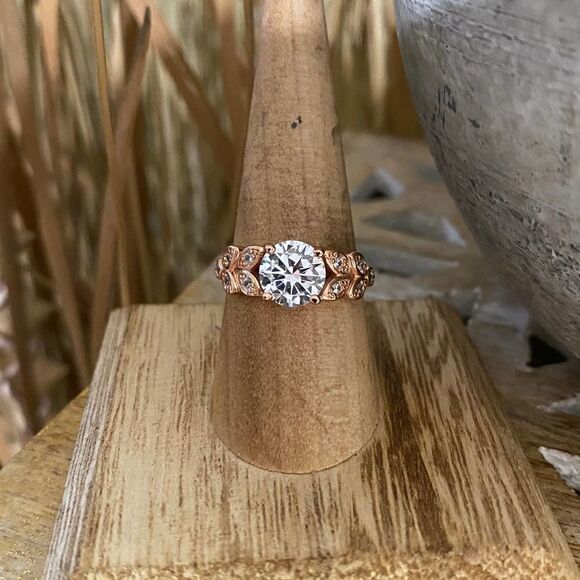 Sterling Rose Gold Solitaire Engagement Ring - Picture 1 of 6